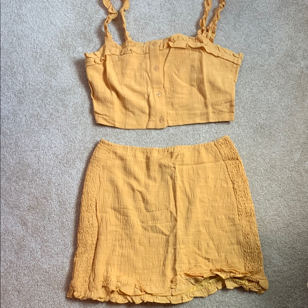Blue Blush Gold Skater Mini Skirt and Crop Top